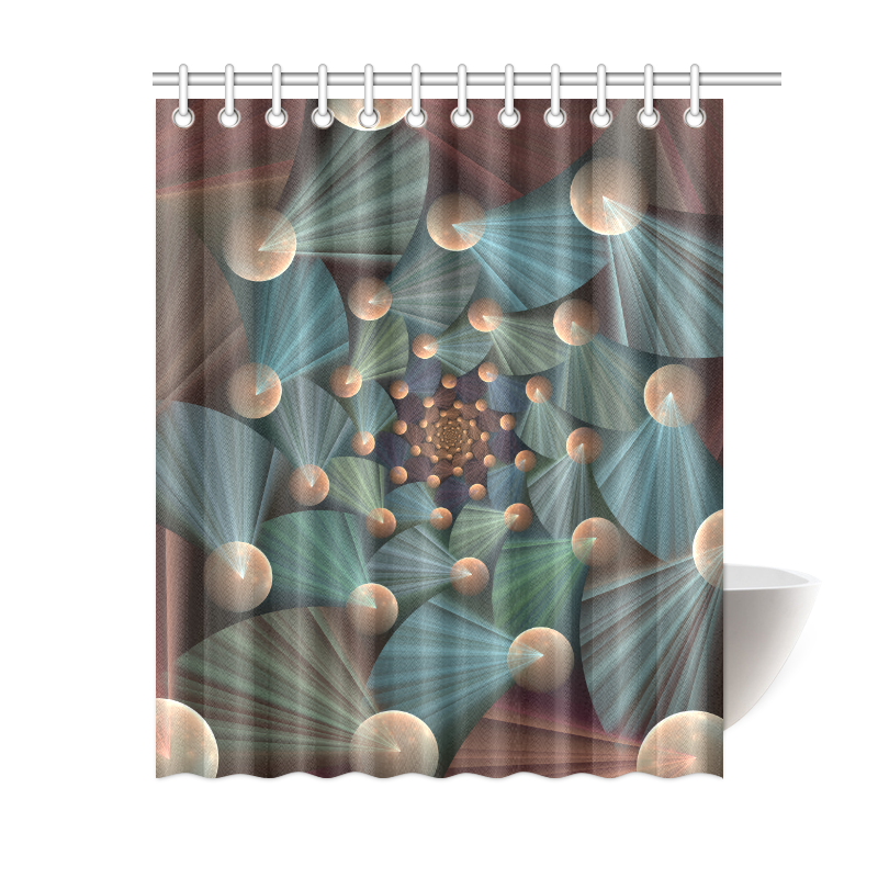 Modern Abstract Fractal Art With Depth Brown Slate Turquoise Shower Curtain 60"x72"