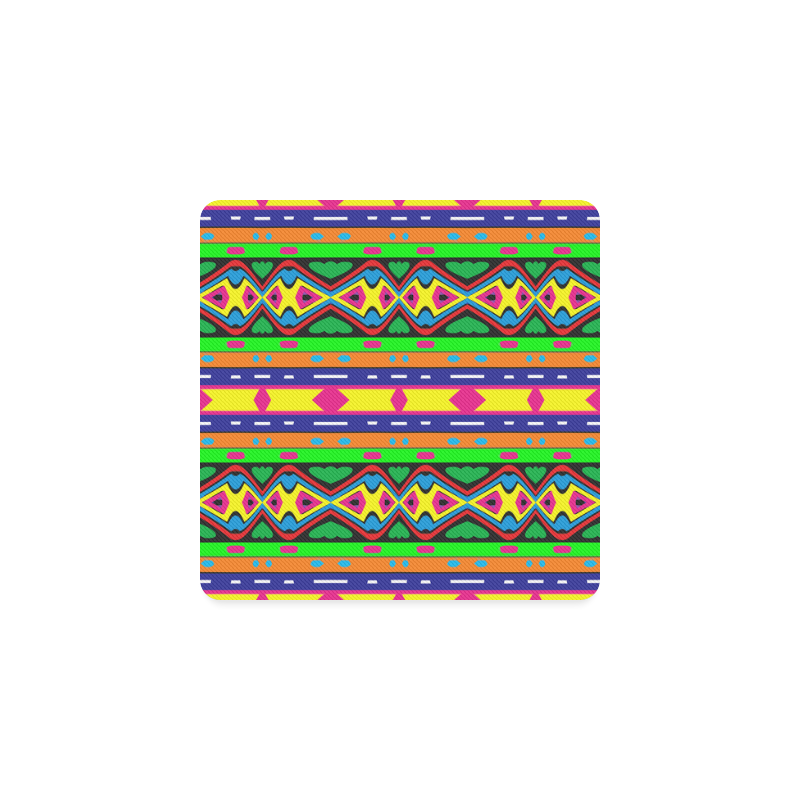 Distorted colorful shapes and stripes Square Coaster