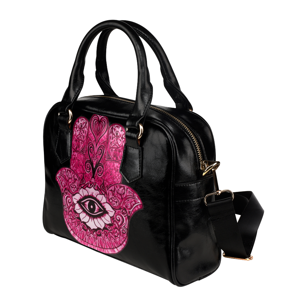 Pink Hamsa Symbol Leather Shoulder Handbag (Model 1634)