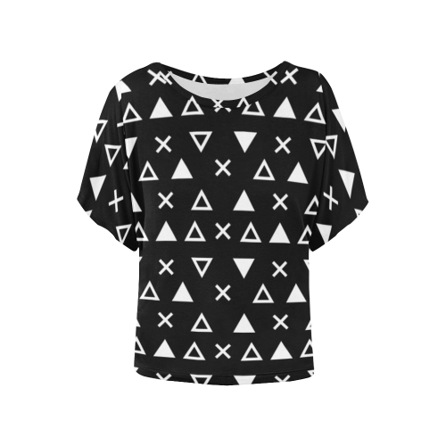 Geo Line Triangle Women's Batwing-Sleeved Blouse T shirt (Model T44)