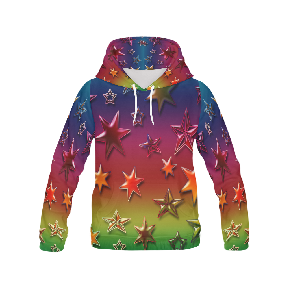Rainbow Stars All Over Print Hoodie for Women (USA Size) (Model H13)
