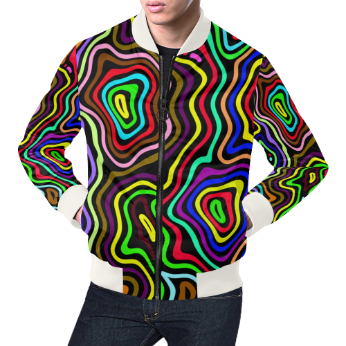 Multicolored Wavy Line Pattern All Over Print Bomber Jacket for Men/Large Size (Model H19)