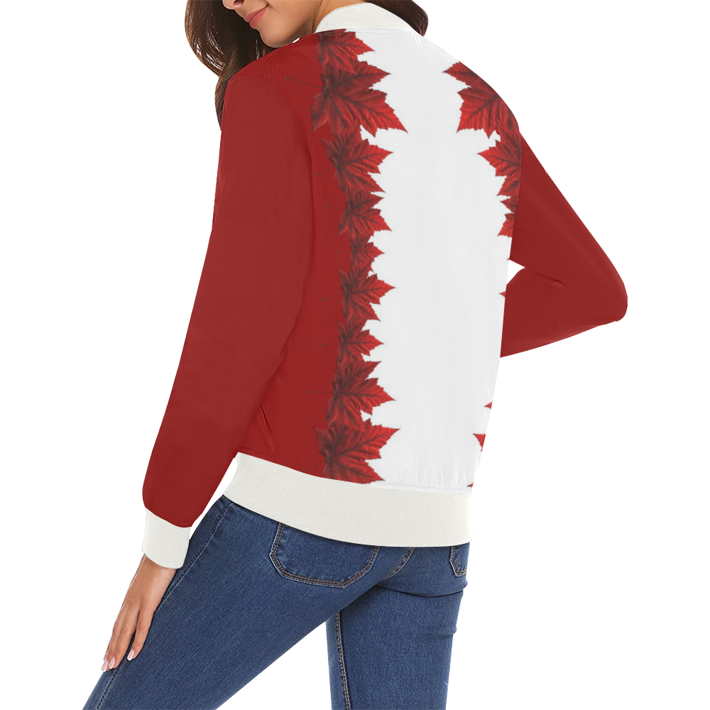 Canada Maple Leaf Bomber Jacket - Women's All Over Print Bomber Jacket for Women (Model H19)