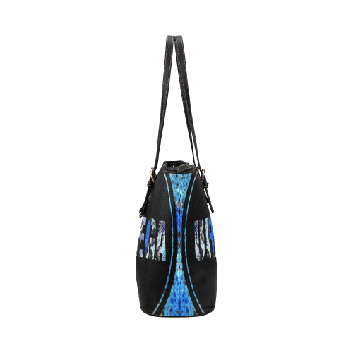 Black and blue with colorful logo name Leather Tote Bag/Large (Model 1651)