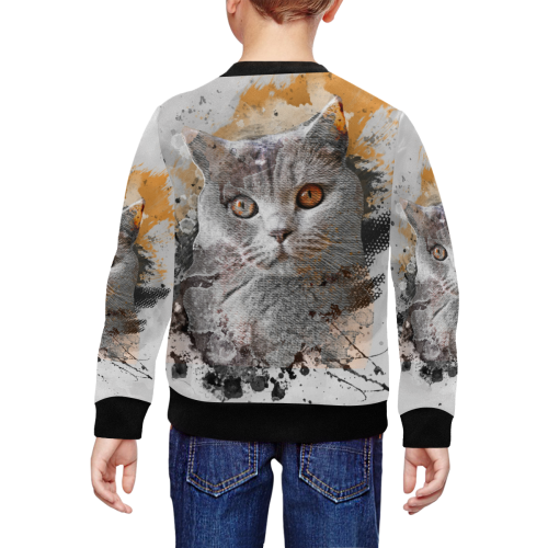 cat kitty art #cat #kitty All Over Print Crewneck Sweatshirt for Kids (Model H29)