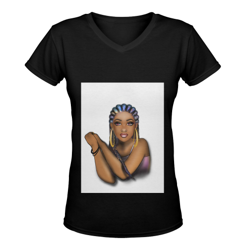 Cosmic Braids Women's Deep V-neck T-shirt (Model T19)