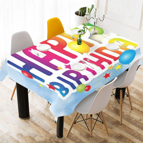 Happy Birthday Cotton Linen Tablecloth 52"x 70"