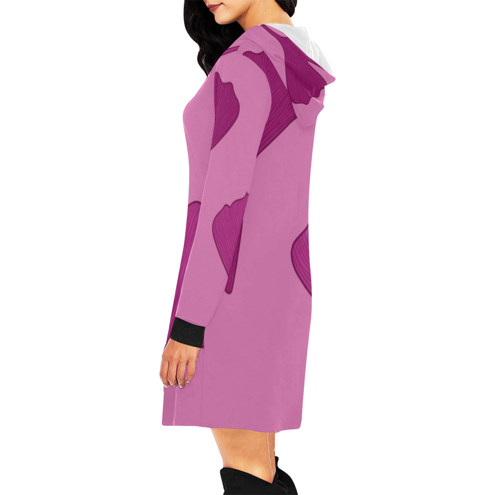 Gingkos pink hoodie women All Over Print Hoodie Mini Dress (Model H27)