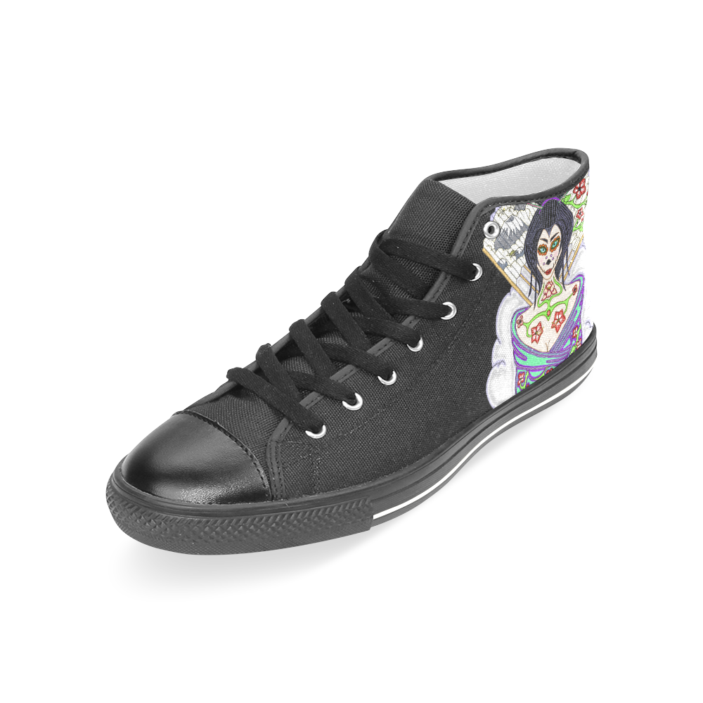 Geisha Sugar Skull Black Women's Classic High Top Canvas Shoes (Model 017)