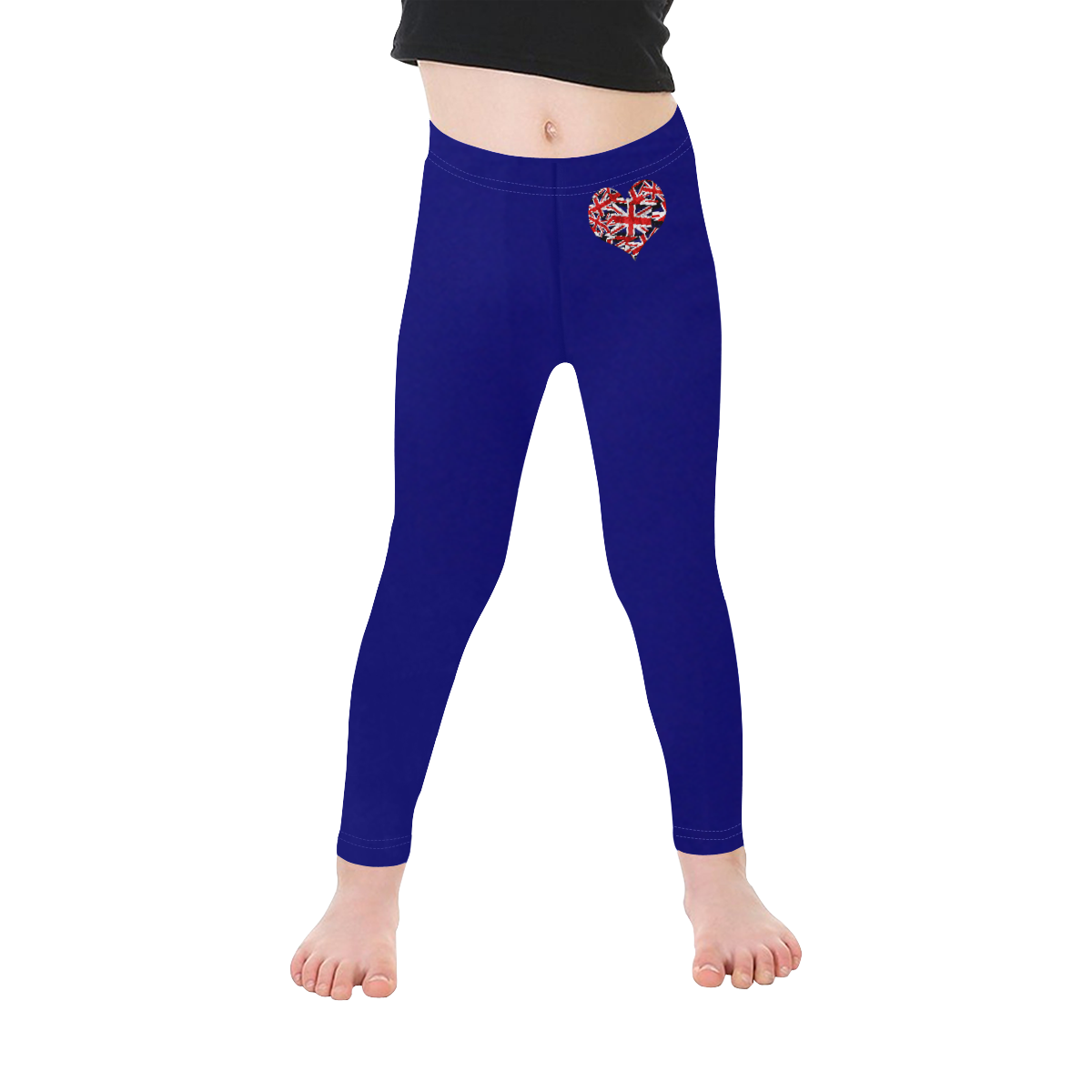 Union Jack British UK Flag Heart Blue Kid's Ankle Length Leggings (Model L06)