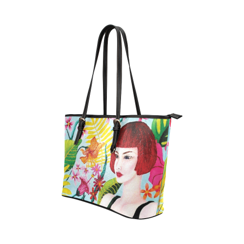 TROPICAL DREAMING Leather Tote Bag/Small (Model 1651)
