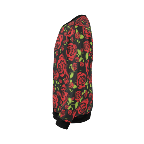 Red Roses on Black All Over Print Crewneck Sweatshirt for Men (Model H18)