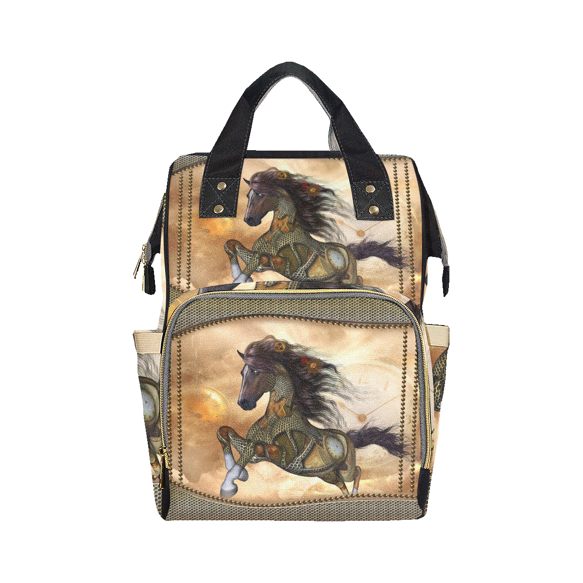 Aweseome steampunk horse, golden Multi-Function Diaper Backpack/Diaper Bag (Model 1688)