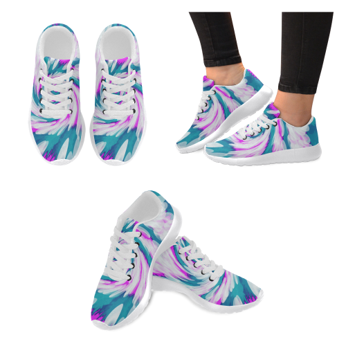 Turquoise Pink Tie Dye Swirl Abstract Men's Running Shoes/Large Size (Model 020)