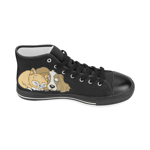 Napping Dog And Kitten Black Women's Classic High Top Canvas Shoes (Model 017)
