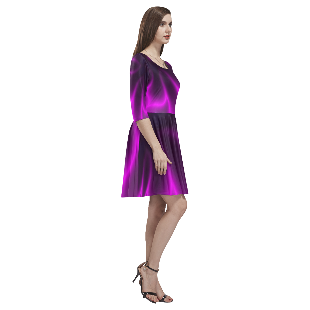 Purple Blossom Tethys Half-Sleeve Skater Dress(Model D20)