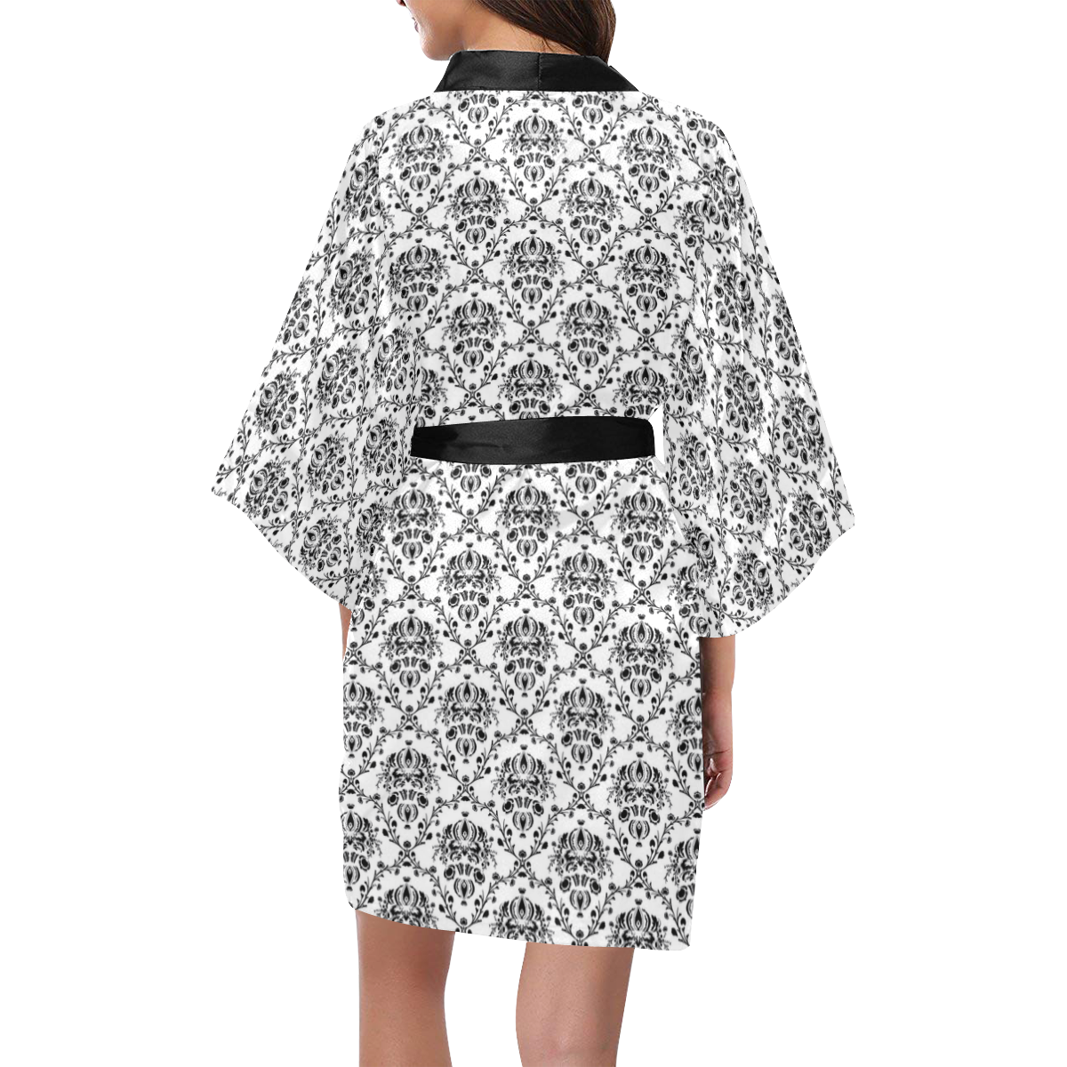 Black and White Damask Kimono Robe