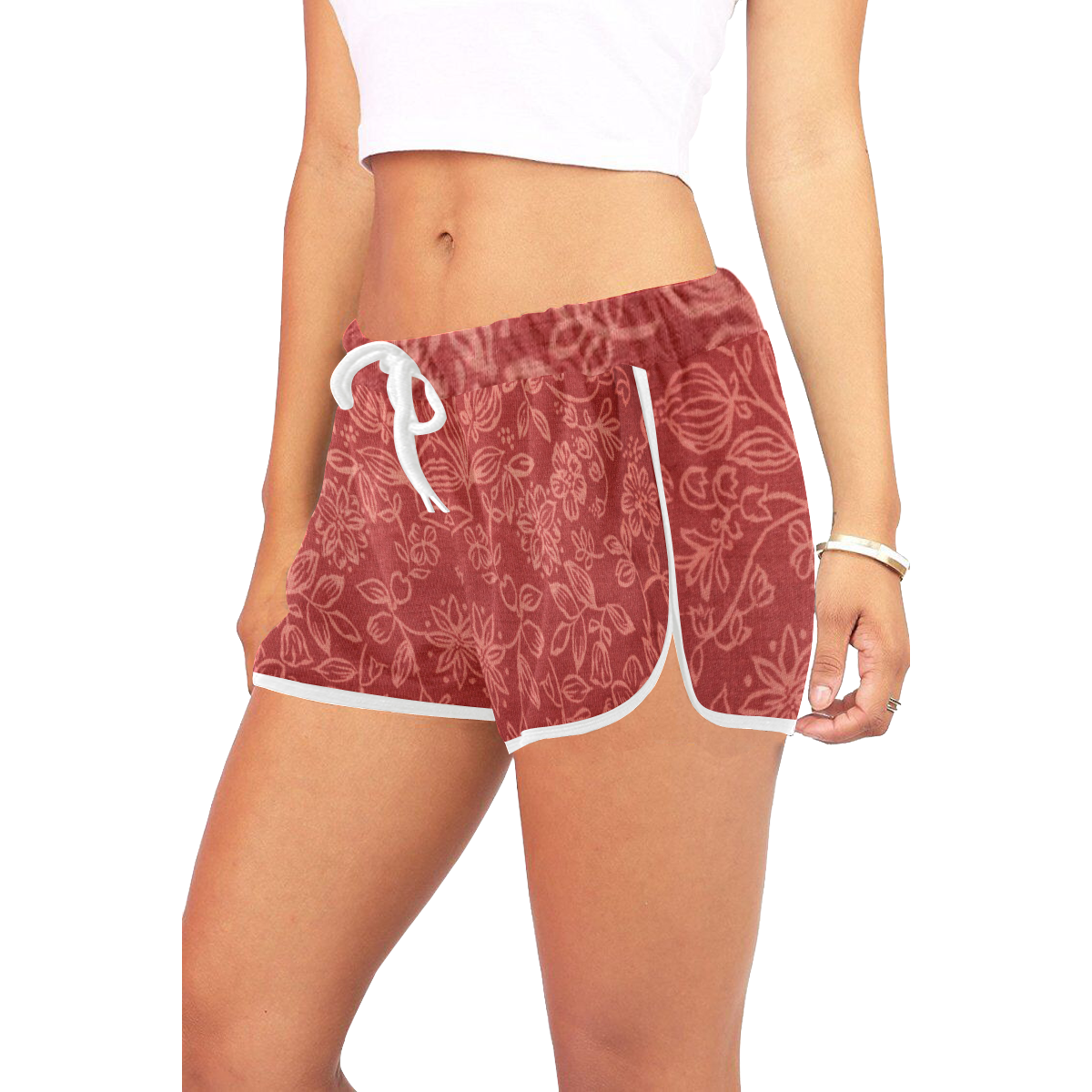 red floral booty shorts Women's All Over Print Relaxed Shorts (Model L19)