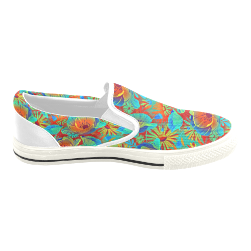 bright tropical floral Women's Slip-on Canvas Shoes/Large Size (Model 019)