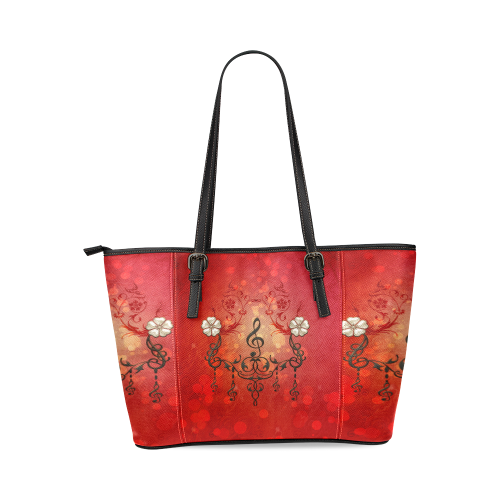 Music clef with floral design Leather Tote Bag/Small (Model 1640)