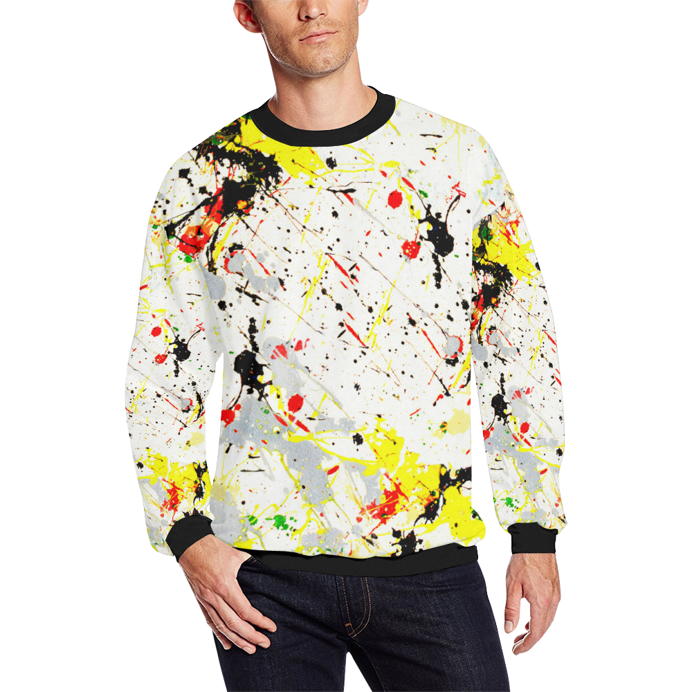 Yellow & Black Paint Splatter Men's Oversized Fleece Crew Sweatshirt/Large Size(Model H18)