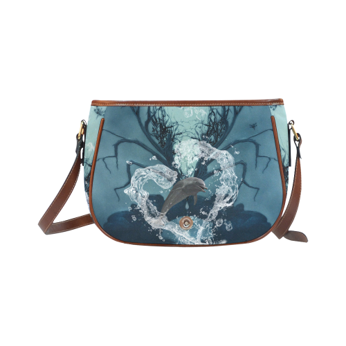 Dolphin jumping by a heart Saddle Bag/Large (Model 1649)