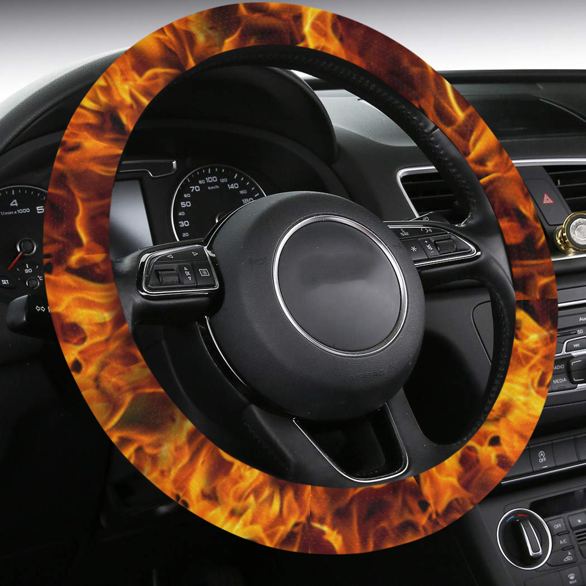 Flaming Fire Pattern Steering Wheel Cover with Anti-Slip Insert