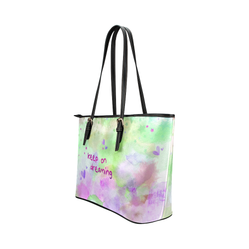 KEEP ON DREAMING - lilac and green Leather Tote Bag/Small (Model 1651)