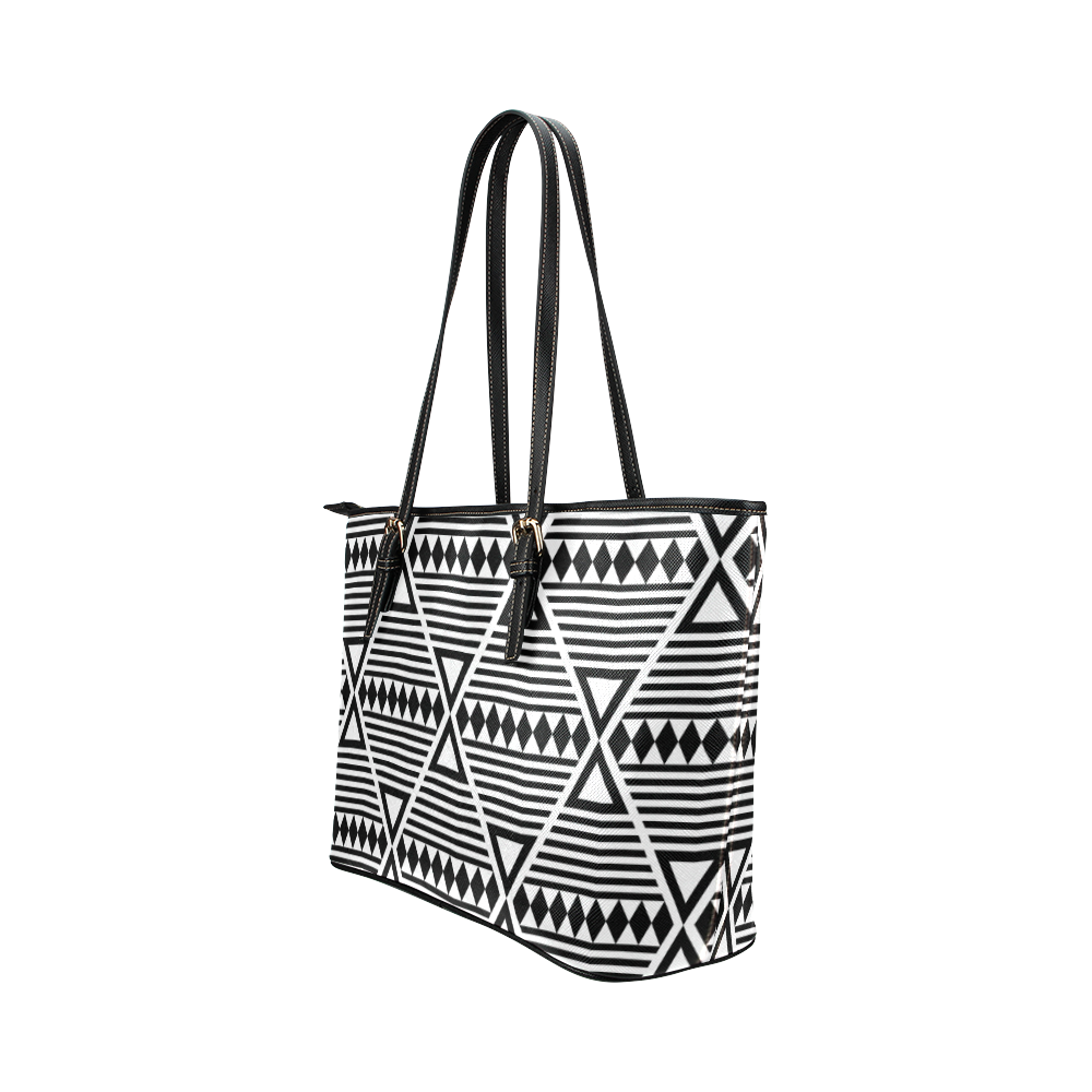 Black Aztec Tribal Leather Tote Bag/Small (Model 1651)