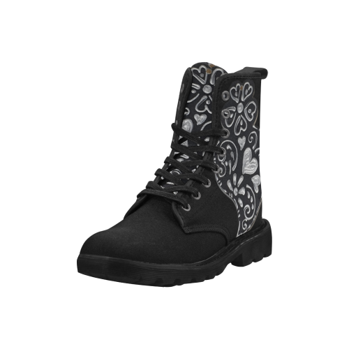 Black and Silver Heart Martin Boots for Women (Black) (Model 1203H)