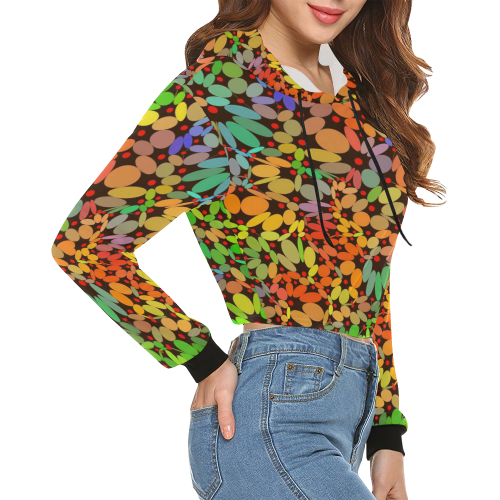 Power Flowers 318B by JamColors All Over Print Crop Hoodie for Women (Model H22)