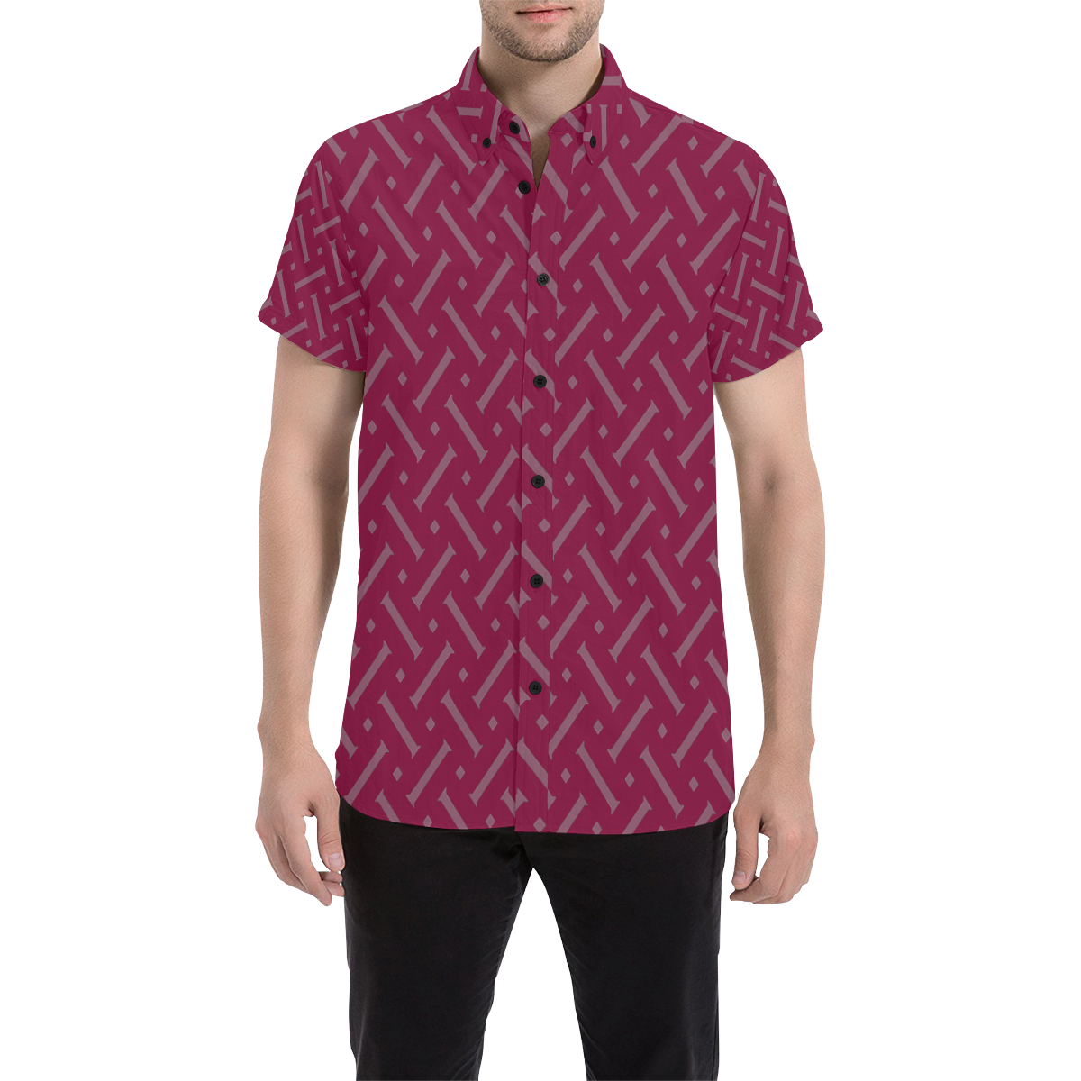 Rasberry Herringbone Men's All Over Print Short Sleeve Shirt (Model T53)