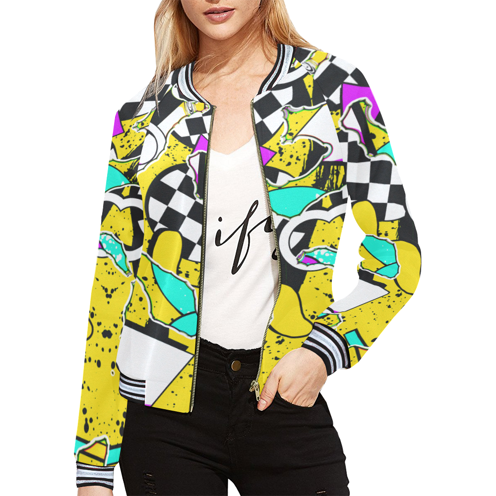 Shapes on a yellow background All Over Print Bomber Jacket for Women (Model H21)