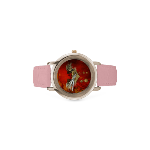 Steampunk heart, clocks and gears Women's Rose Gold Leather Strap Watch(Model 201)