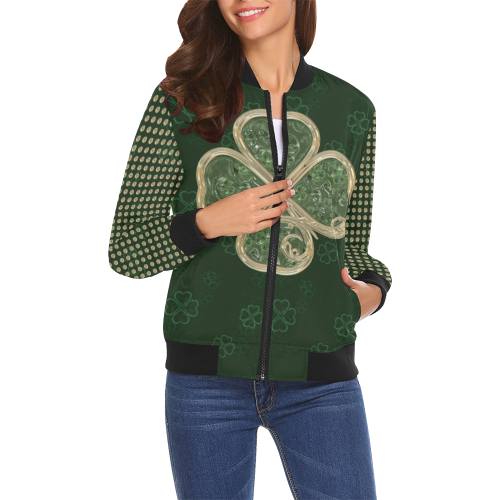 Elegant 4-Leaf Clover All Over Print Bomber Jacket for Women (Model H19)