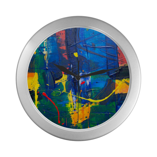 Silver Frame Wall Clock Classic Graphic Expressionism Style Wall Art Clock Silver Color Wall Clock