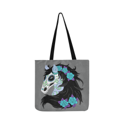 Sugar Skull Horse Turquoise Roses Grey Reusable Shopping Bag Model 1660 (Two sides)