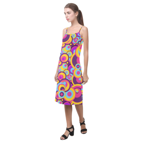 Retro Circles Groovy Violet, Yellow, Blue Colors Alcestis Slip Dress (Model D05)