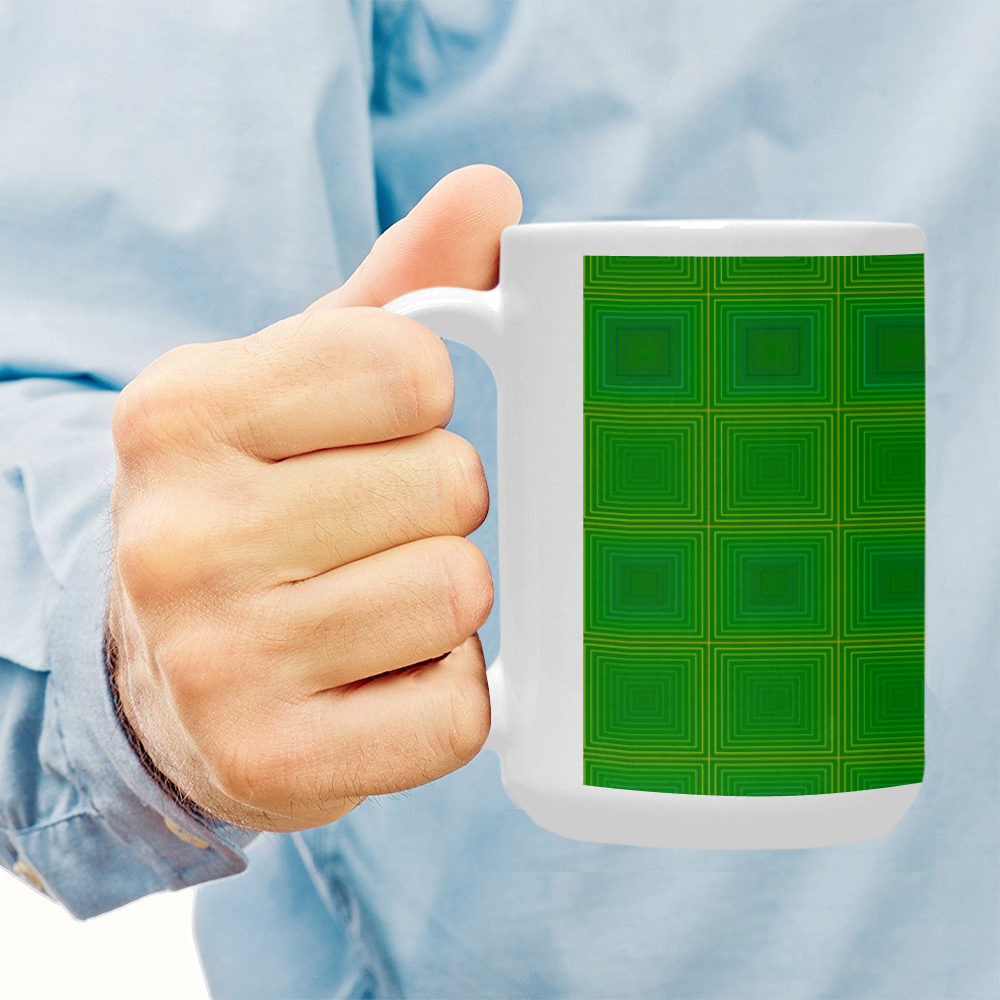 Green gold multicolored multiple squares Custom Ceramic Mug (15OZ)