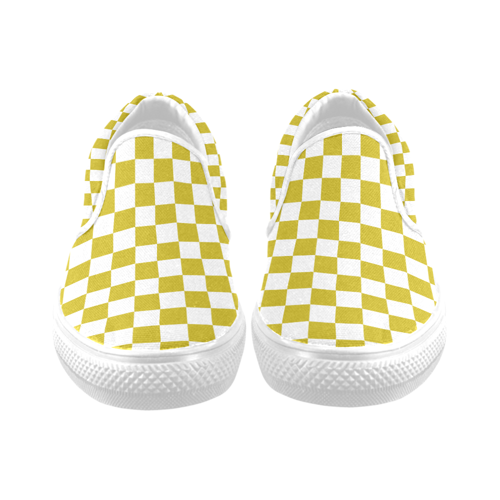 Checkerboard Gold and White Slip-on Canvas Shoes for Men/Large Size (Model 019)