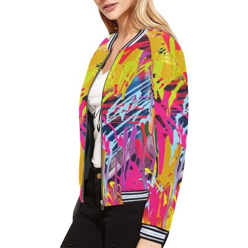 Wondering All Over Print Bomber Jacket for Women (Model H21)