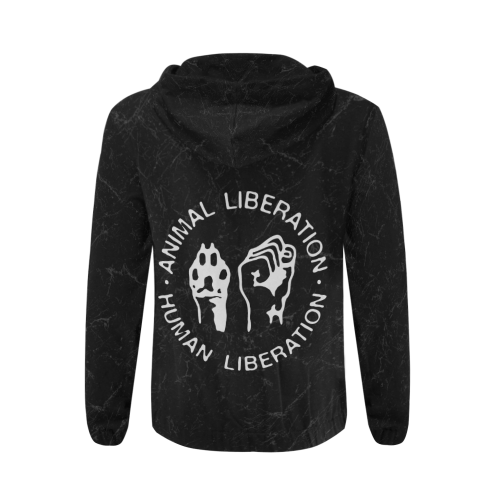 Animal Liberation, Human Liberation All Over Print Full Zip Hoodie for Men/Large Size (Model H14)