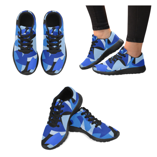 Camouflage Abstract Blue and Black Kid's Running Shoes (Model 020)