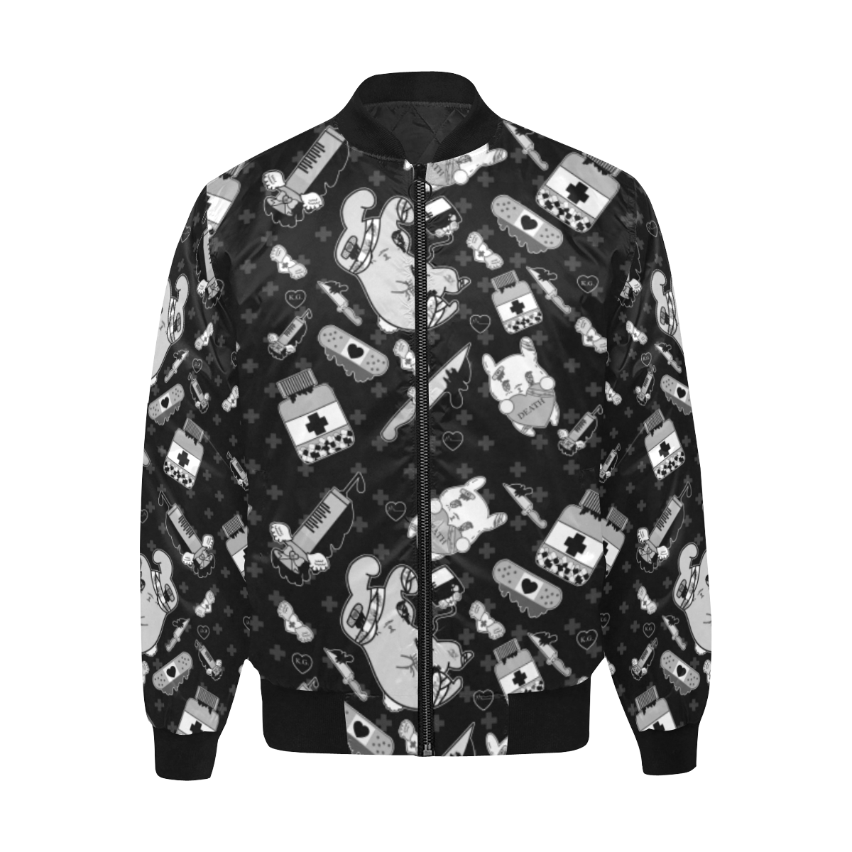 Hurt Bunny Death All Over Print Quilted Bomber Jacket for Men (Model H33)