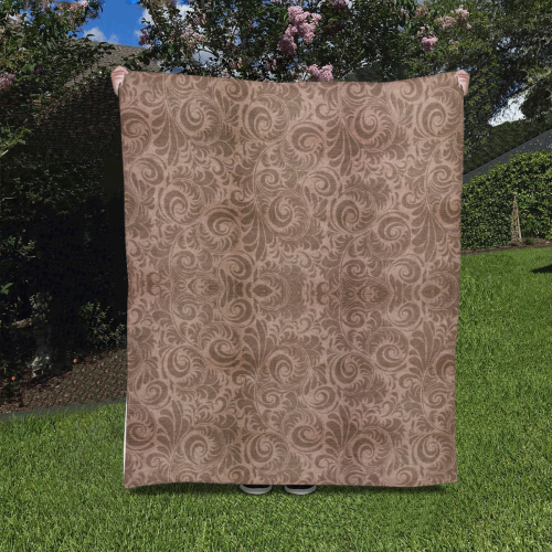 Denim with vintage floral pattern, beige brown Quilt 50"x60"