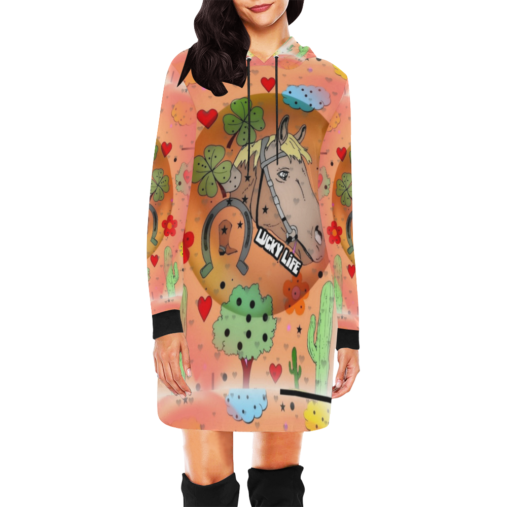 Horse Popart by Nico Bielow All Over Print Hoodie Mini Dress (Model H27)