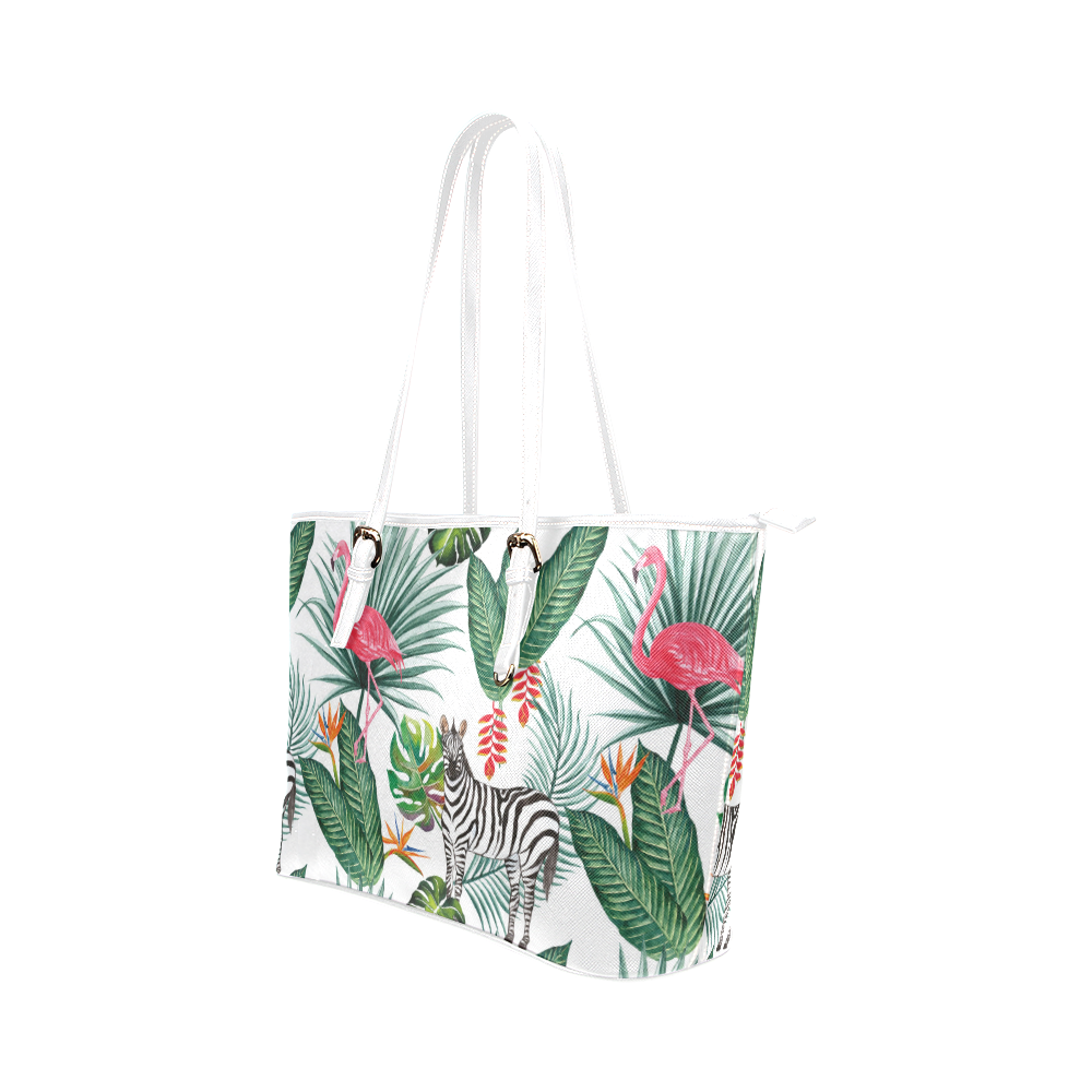 Awesome Flamingo And Zebra Leather Tote Bag/Small (Model 1651)