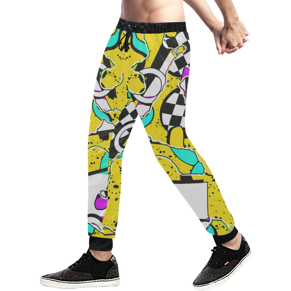 Shapes on a yellow background Men's All Over Print Sweatpants (Model L11)