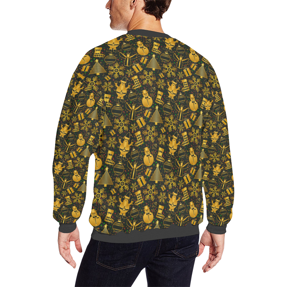 Golden Christmas Icons Men's Oversized Fleece Crew Sweatshirt (Model H18)