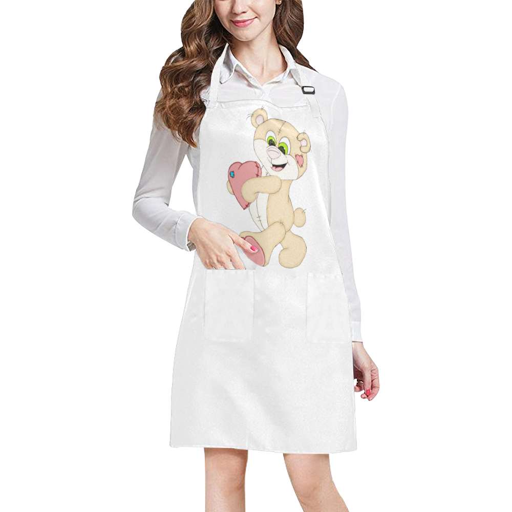 Patchwork Heart Teddy White All Over Print Apron